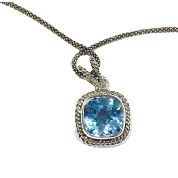 SAMUEL B Cushion Cut Blue Topaz & Popcorn Necklace - Picture 11 of 14